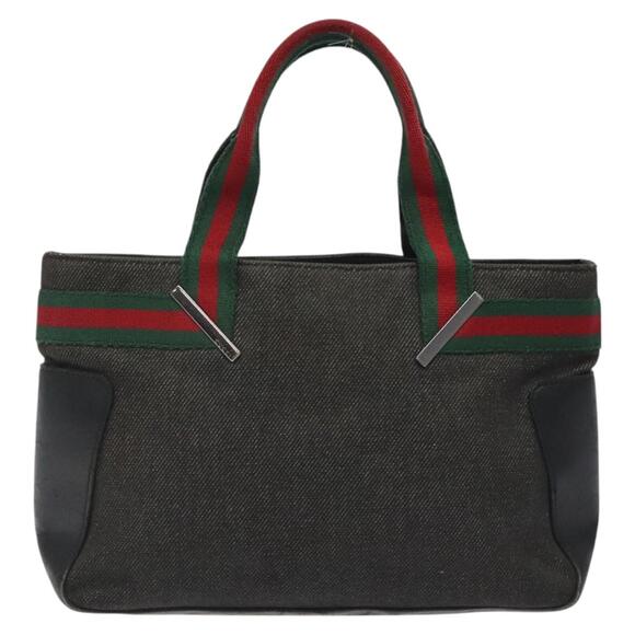GUCCI Web Sherry Line Hand Bag Canvas Black Silver - Picture 2 of 16